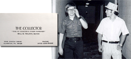 Bill G Wilson (on left), Editor/Publisher of The Collector walks with outlandishly dressed Murray Bishoff of The Buyer's Guide at Mid-70's convention